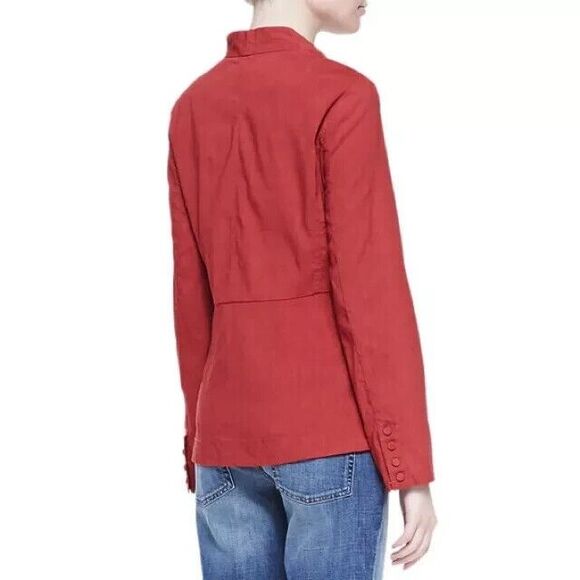 Eileen Fisher Linen Jacket Women's 1X Stand Shawl Collar Peplum Zip Lightweight - Picture 3 of 16